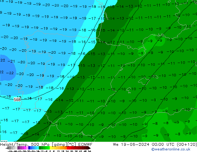 Z500/Rain (+SLP)/Z850 ECMWF śro. 19.06.2024 00 UTC