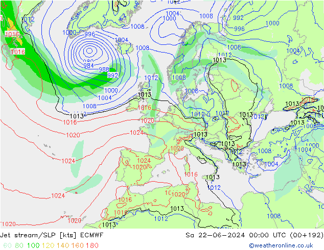 Polarjet/Bodendruck ECMWF Sa 22.06.2024 00 UTC