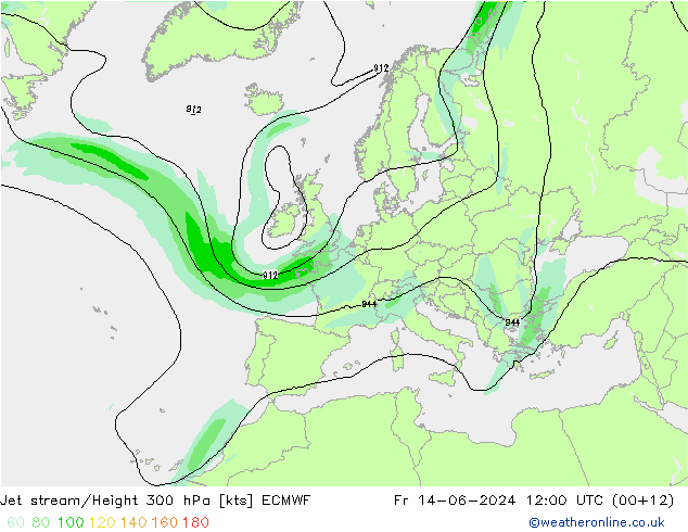 Jet stream/Height 300 hPa ECMWF Fr 14.06.2024 12 UTC