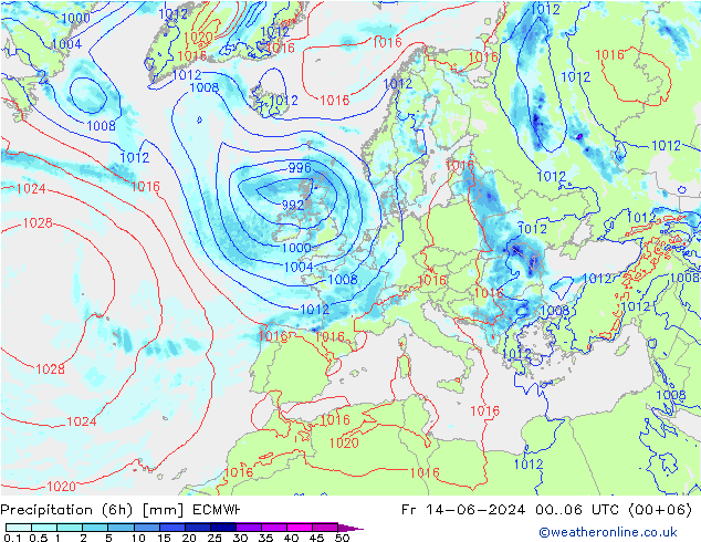 Z500/Rain (+SLP)/Z850 ECMWF Fr 14.06.2024 06 UTC