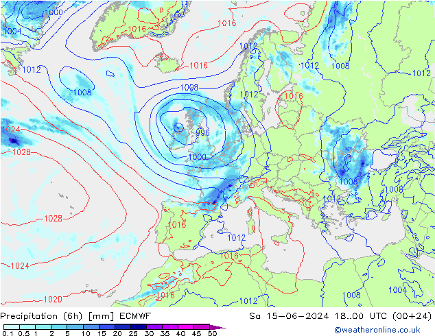 Z500/Rain (+SLP)/Z850 ECMWF So 15.06.2024 00 UTC