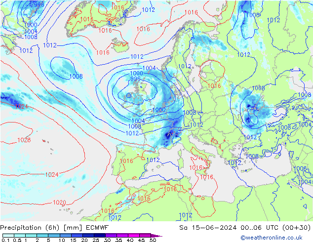 Z500/Rain (+SLP)/Z850 ECMWF so. 15.06.2024 06 UTC