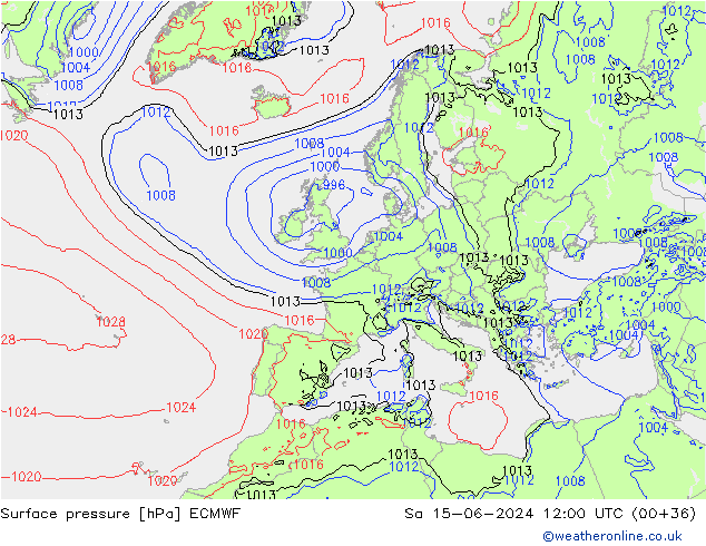 Surface pressure ECMWF Sa 15.06.2024 12 UTC