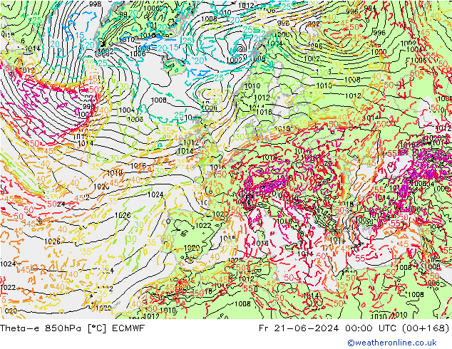 Theta-e 850hPa ECMWF Fr 21.06.2024 00 UTC