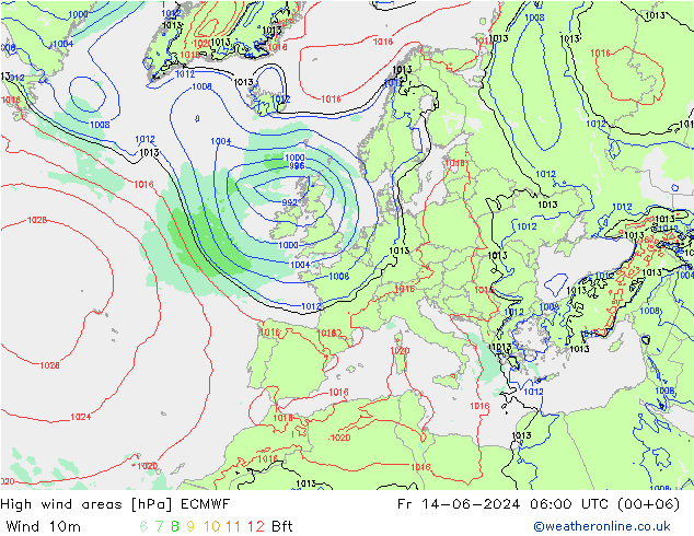 High wind areas ECMWF vie 14.06.2024 06 UTC