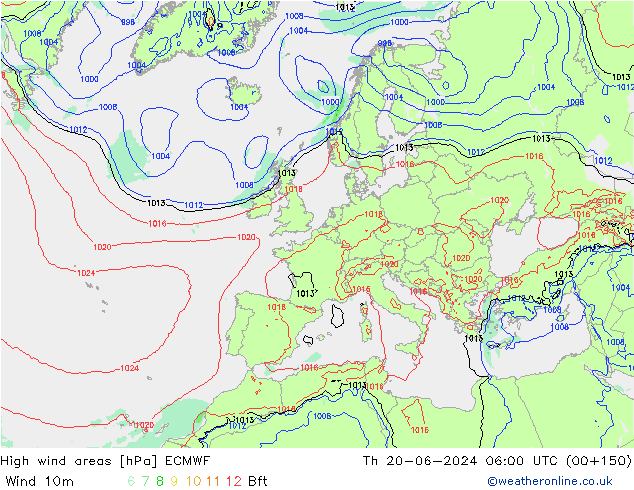 High wind areas ECMWF Th 20.06.2024 06 UTC