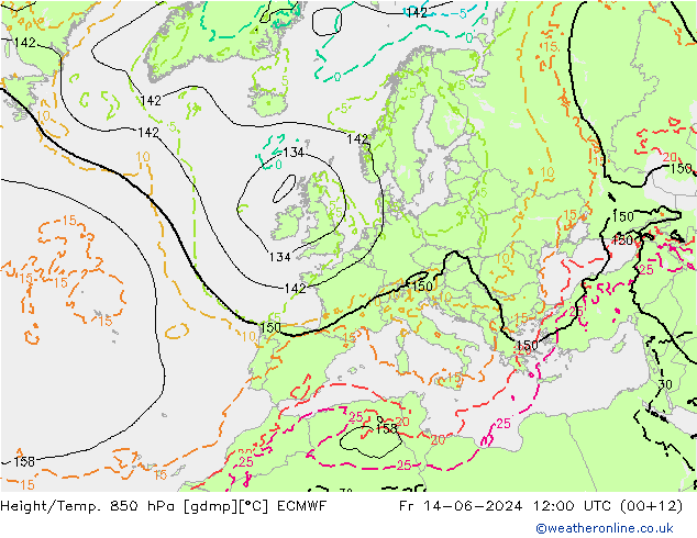 Géop./Temp. 850 hPa ECMWF ven 14.06.2024 12 UTC