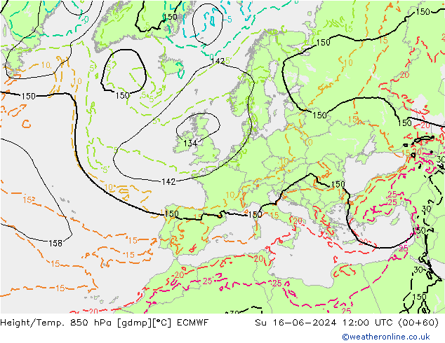 Z500/Rain (+SLP)/Z850 ECMWF Su 16.06.2024 12 UTC