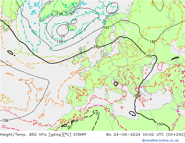 Yükseklik/Sıc. 850 hPa ECMWF Pzt 24.06.2024 00 UTC