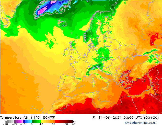 température (2m) ECMWF ven 14.06.2024 00 UTC