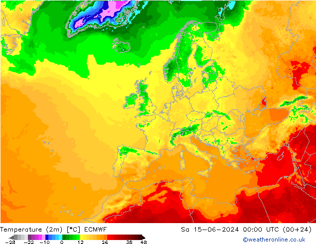 température (2m) ECMWF sam 15.06.2024 00 UTC