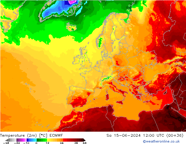 Temperaturkarte (2m) ECMWF Sa 15.06.2024 12 UTC