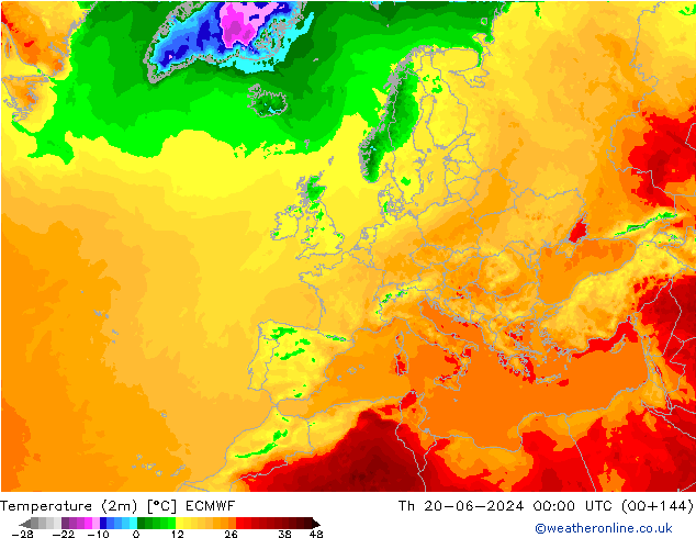 Temperature (2m) ECMWF Th 20.06.2024 00 UTC