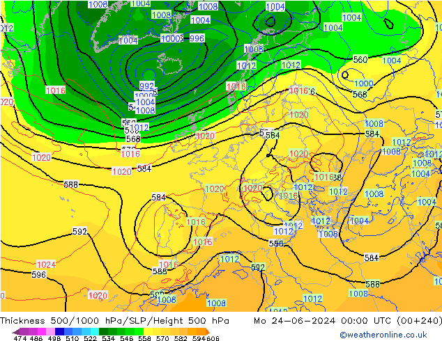 Thck 500-1000hPa ECMWF Mo 24.06.2024 00 UTC