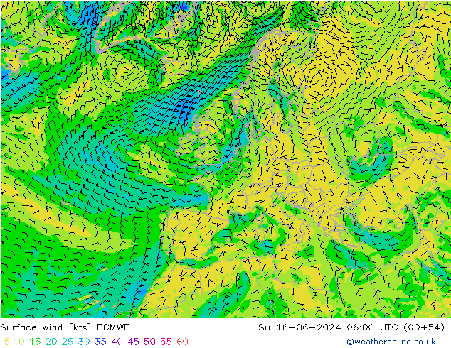 Vent 10 m ECMWF dim 16.06.2024 06 UTC