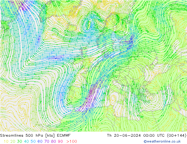 Ligne de courant 500 hPa ECMWF jeu 20.06.2024 00 UTC