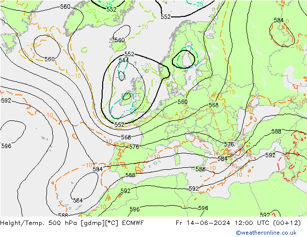 Z500/Rain (+SLP)/Z850 ECMWF Sex 14.06.2024 12 UTC