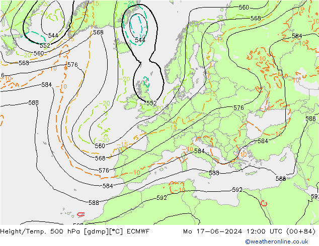 Z500/Rain (+SLP)/Z850 ECMWF Mo 17.06.2024 12 UTC