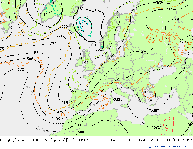 Z500/Rain (+SLP)/Z850 ECMWF вт 18.06.2024 12 UTC