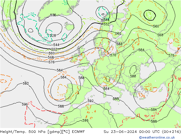 Z500/Rain (+SLP)/Z850 ECMWF  23.06.2024 00 UTC