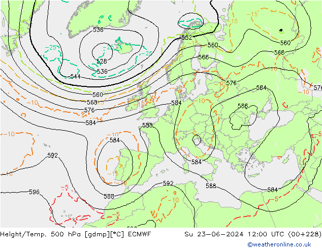 Z500/Rain (+SLP)/Z850 ECMWF nie. 23.06.2024 12 UTC