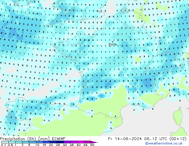 Z500/Rain (+SLP)/Z850 ECMWF Fr 14.06.2024 12 UTC