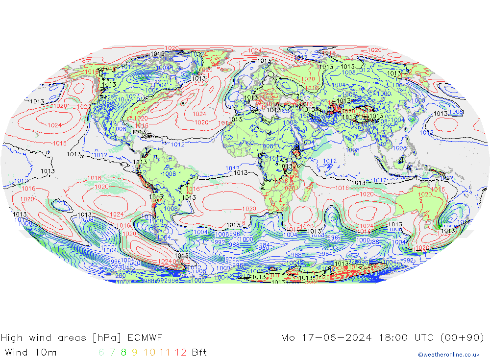 High wind areas ECMWF Po 17.06.2024 18 UTC