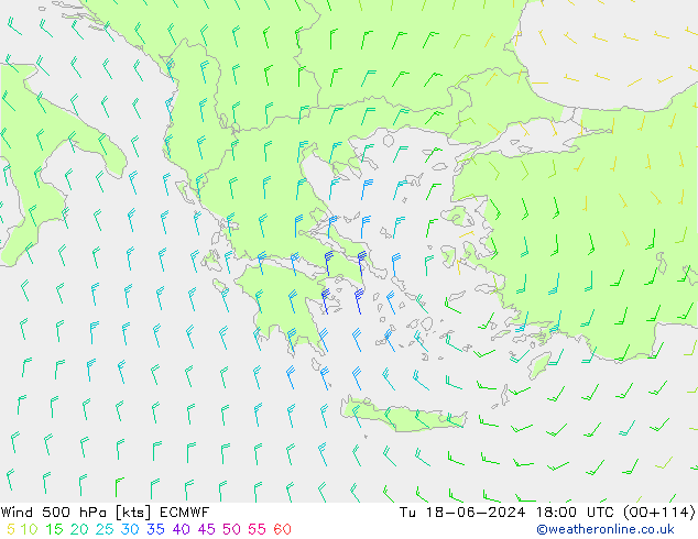 ветер 500 гПа ECMWF вт 18.06.2024 18 UTC