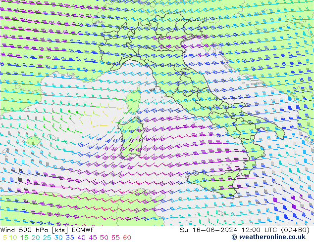 Rüzgar 500 hPa ECMWF Paz 16.06.2024 12 UTC