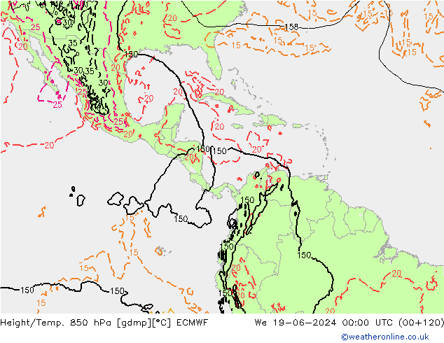 Z500/Rain (+SLP)/Z850 ECMWF We 19.06.2024 00 UTC