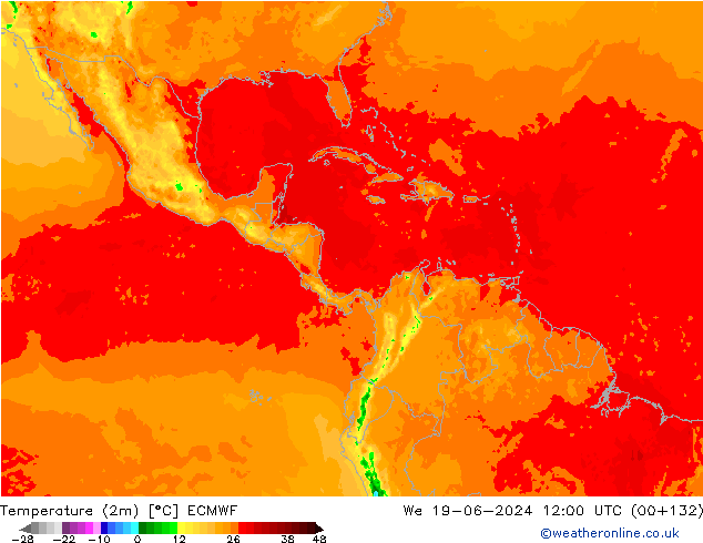 Temperaturkarte (2m) ECMWF Mi 19.06.2024 12 UTC