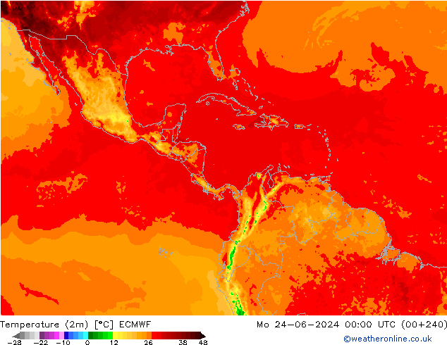 Temperatuurkaart (2m) ECMWF ma 24.06.2024 00 UTC