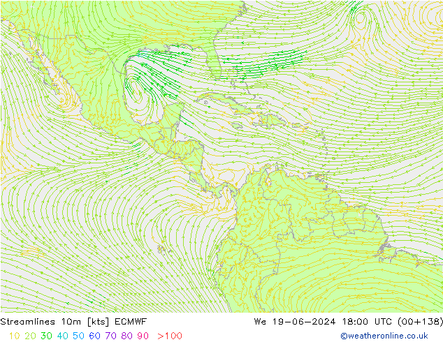 Streamlines 10m ECMWF We 19.06.2024 18 UTC