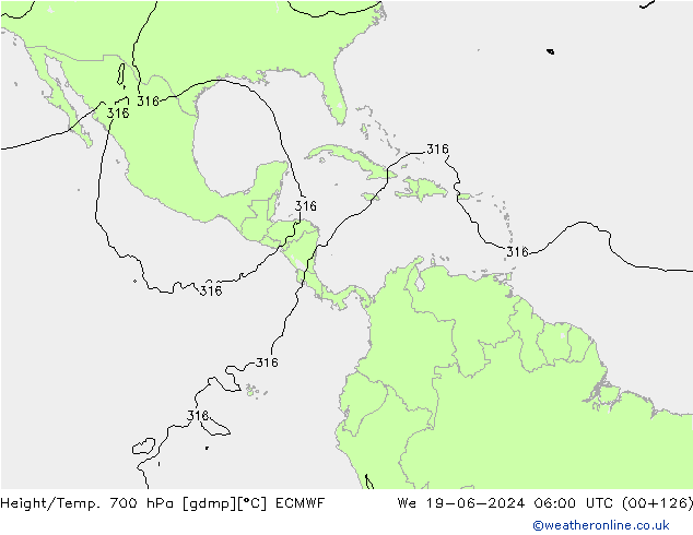 Height/Temp. 700 hPa ECMWF We 19.06.2024 06 UTC