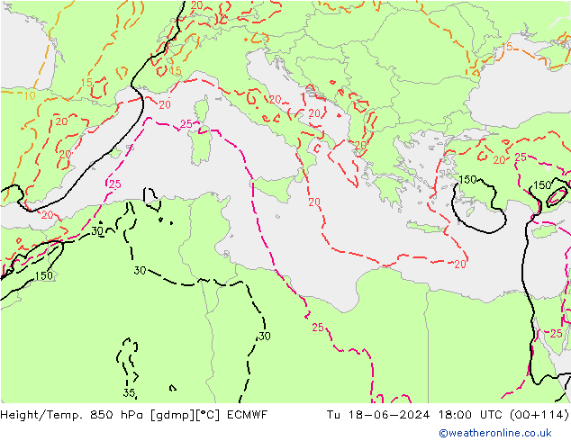 Z500/Rain (+SLP)/Z850 ECMWF Tu 18.06.2024 18 UTC