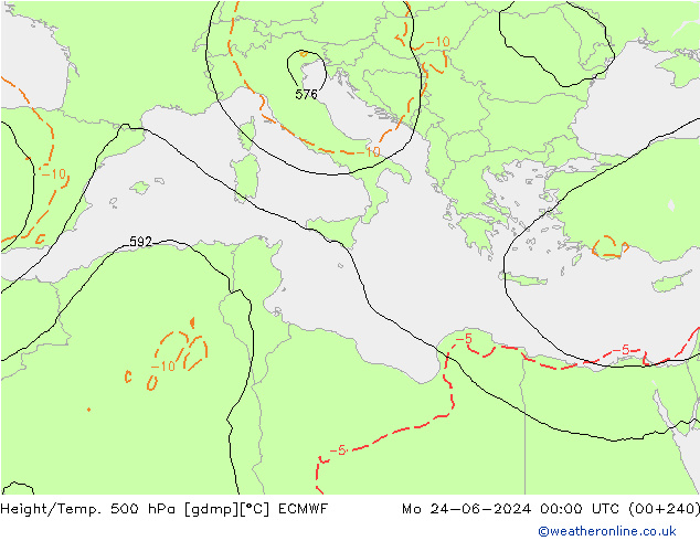 Z500/Rain (+SLP)/Z850 ECMWF Mo 24.06.2024 00 UTC