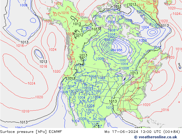 Surface pressure ECMWF Mo 17.06.2024 12 UTC