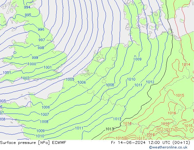 Bodendruck ECMWF Fr 14.06.2024 12 UTC