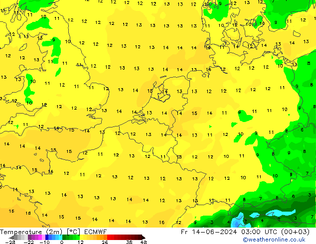 Temperatura (2m) ECMWF Sex 14.06.2024 03 UTC