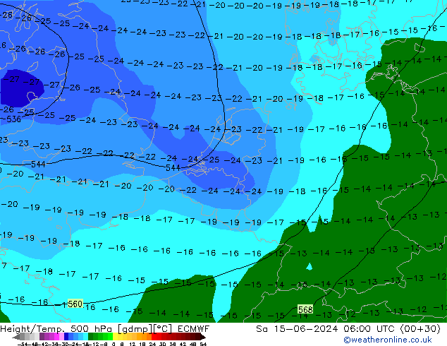 Z500/Rain (+SLP)/Z850 ECMWF Sa 15.06.2024 06 UTC