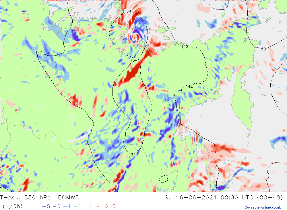 T-Adv. 850 hPa ECMWF  16.06.2024 00 UTC