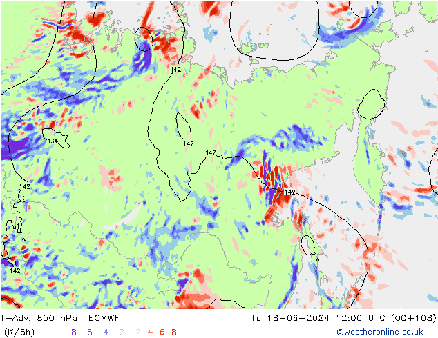 T-Adv. 850 hPa ECMWF  18.06.2024 12 UTC