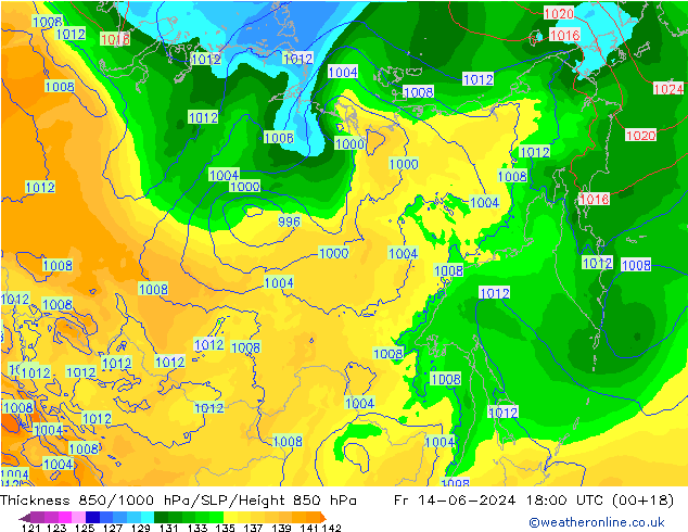 Thck 850-1000 hPa ECMWF Fr 14.06.2024 18 UTC