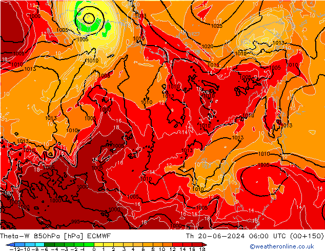 Theta-W 850hPa ECMWF jue 20.06.2024 06 UTC