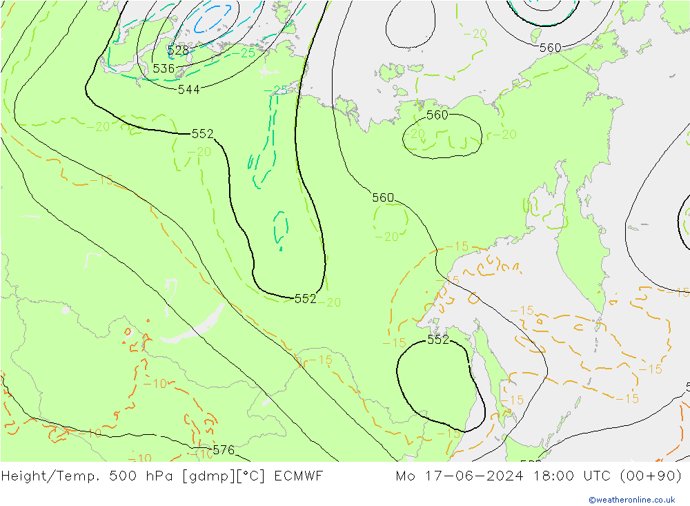 Z500/Rain (+SLP)/Z850 ECMWF Mo 17.06.2024 18 UTC