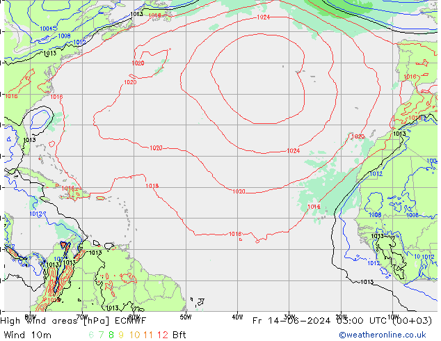 High wind areas ECMWF Fr 14.06.2024 03 UTC