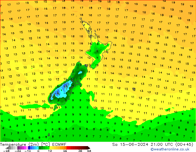 Temperaturkarte (2m) ECMWF Sa 15.06.2024 21 UTC