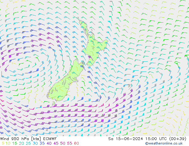 Vent 950 hPa ECMWF sam 15.06.2024 15 UTC