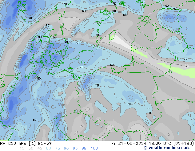 RH 850 hPa ECMWF ven 21.06.2024 18 UTC