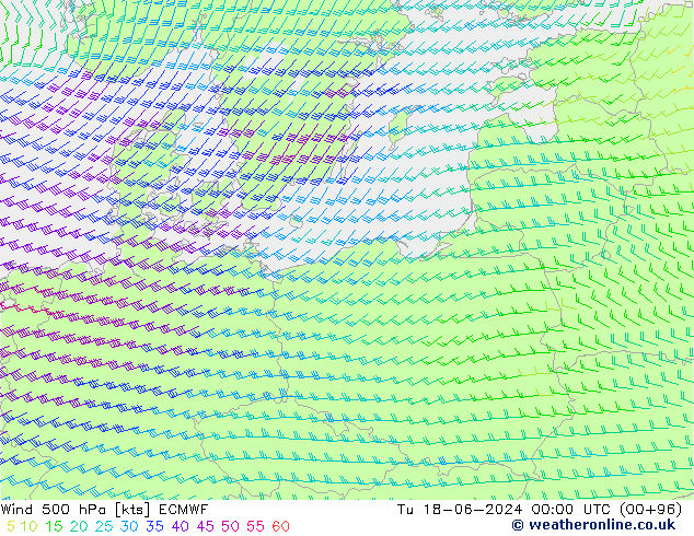 Wind 500 hPa ECMWF di 18.06.2024 00 UTC